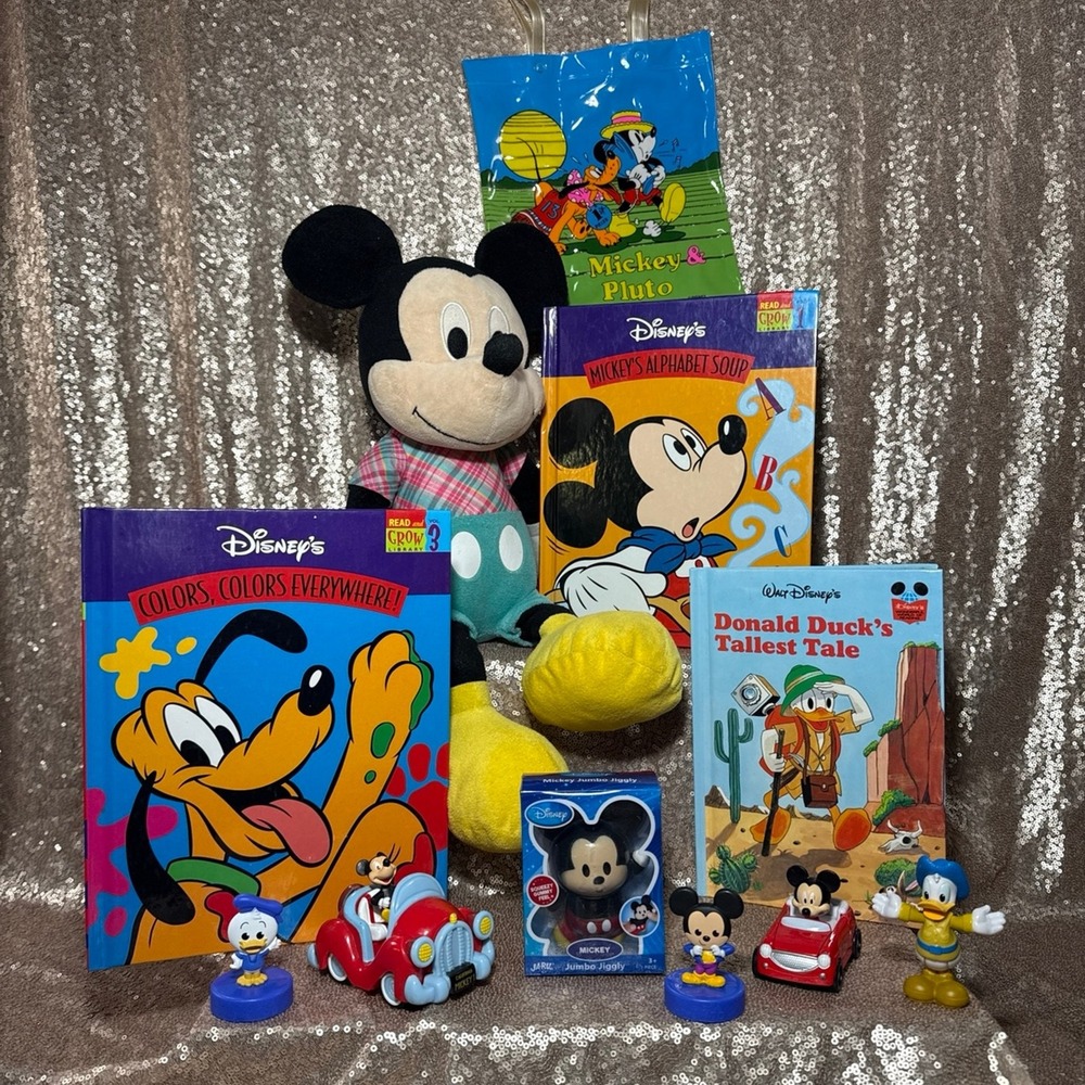 Disney Mickey & Friends Bundle Mickey Plush Pluto Donald Books Toys Lot
